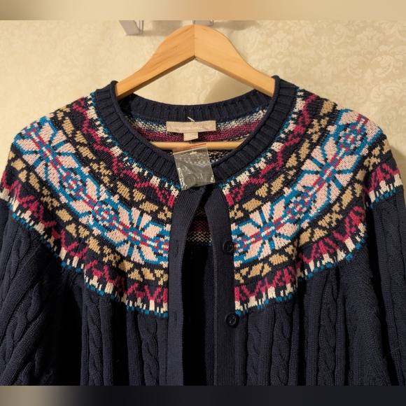 Woman Within Navy Cardigan with Colorful Pattern 3X New Without Tags - Picture 4 of 16